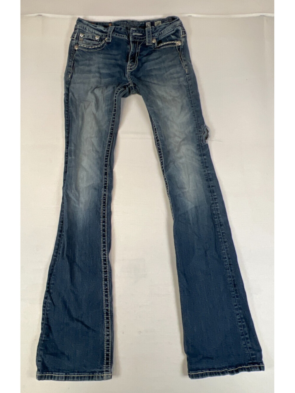 Miss Me Womens Bootcut Jeans Size 29 x 37 Dark Wash Embellished Flap Pockets
